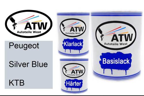 Peugeot, Silver Blue, KTB: 1L Lackdose + 1L Klarlack + 500ml Härter - Set, von ATW Autoteile West.
